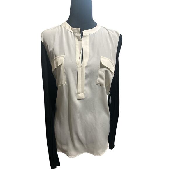 Bar III Black and Ivory Sheer Long Sleeve Blouse, Size XL-NWT - Picture 1 of 6